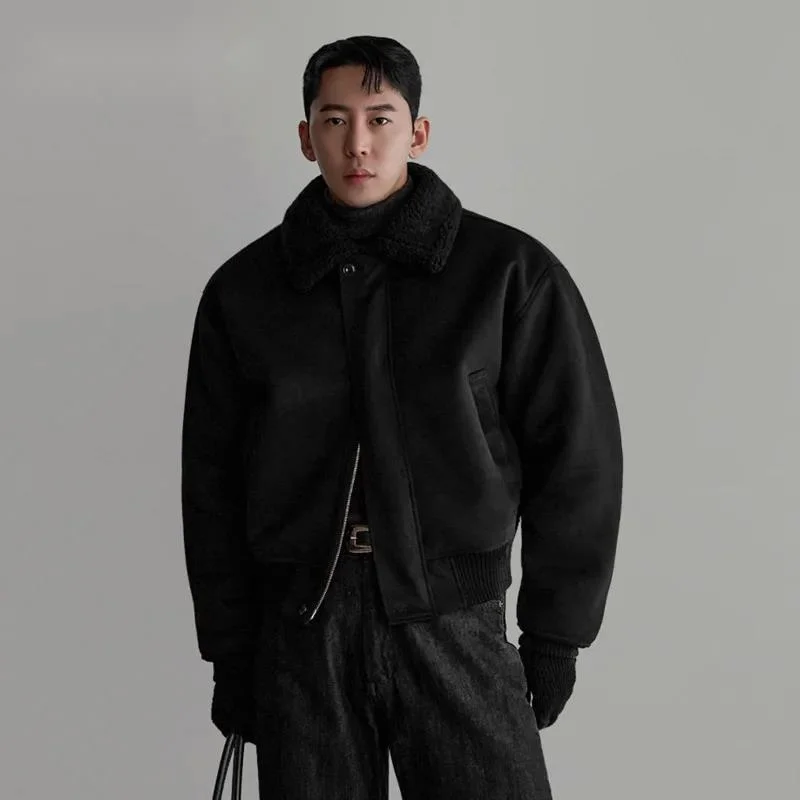 

Vintage Fashion Thicken Warm Men's Cotton Jacket Lamb Wool Collar Long Sleeves Loose Causal Coat Winter New 9XWR2Y