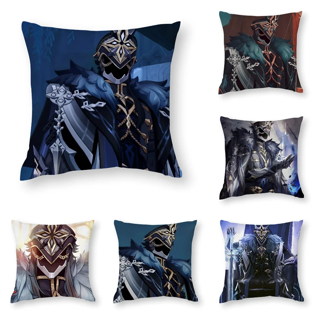 Genshin Impact Capitano Thrain Pillow Case Print Polyester Fiber 40*40 cm Home Sofa Throw Pillow Cover Decoration Festival Gift