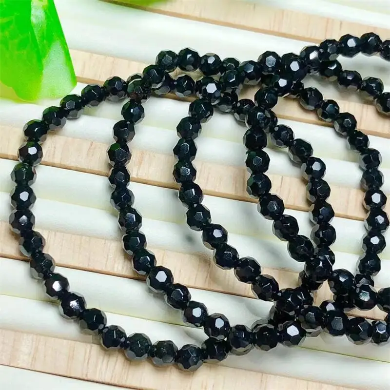 Natural Faceted Black Tourmaline Bracelet Healing String Charms Fashion Personalized Men Women Holiday Gift Jewelry 1pcs 5mm