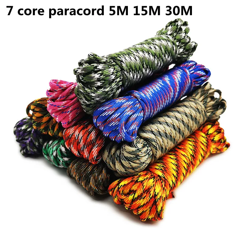 7 Cores 550 Paracord Cord 5 15 30 M Dia.4mm For Outdoor Camping Survival Lanyard Parachute Rope Hiking Tent Accessories