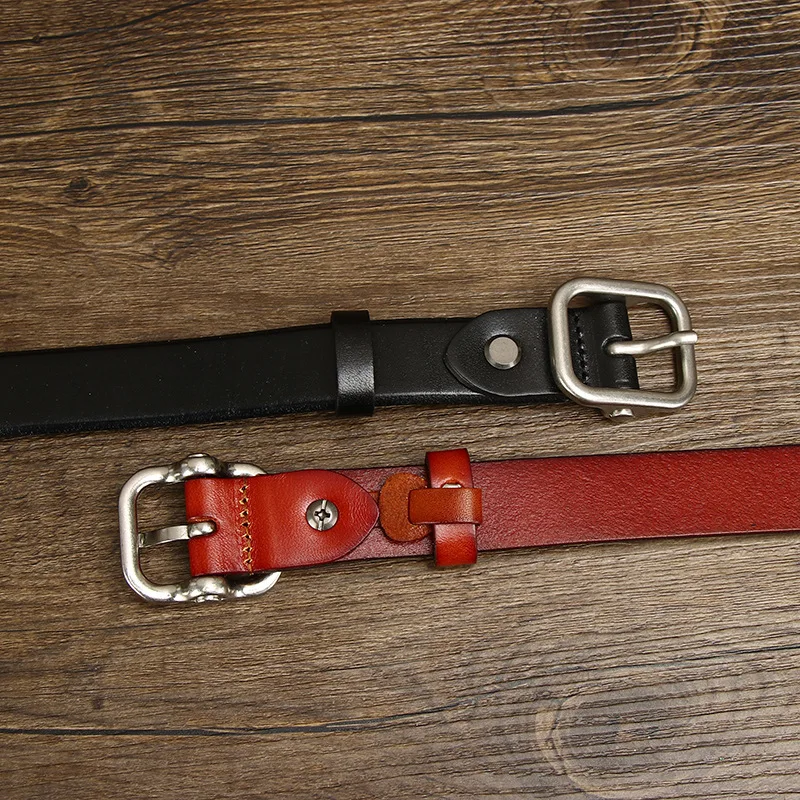 2.4CM Wide Simple and Stylish Leather Belt for Women with Buckle, Top Layer Cowhide, Trendy Jeans Belt for Women