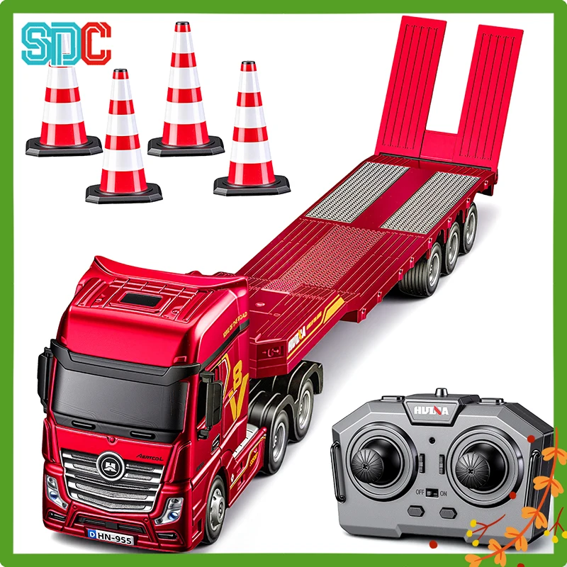 HUINA 9900 RC Car 1/64 12CH Mini Alloy Remote Control Flatbed Tractor Truck 2.4G Electric Engineering Trailer Vehicle Model Toys