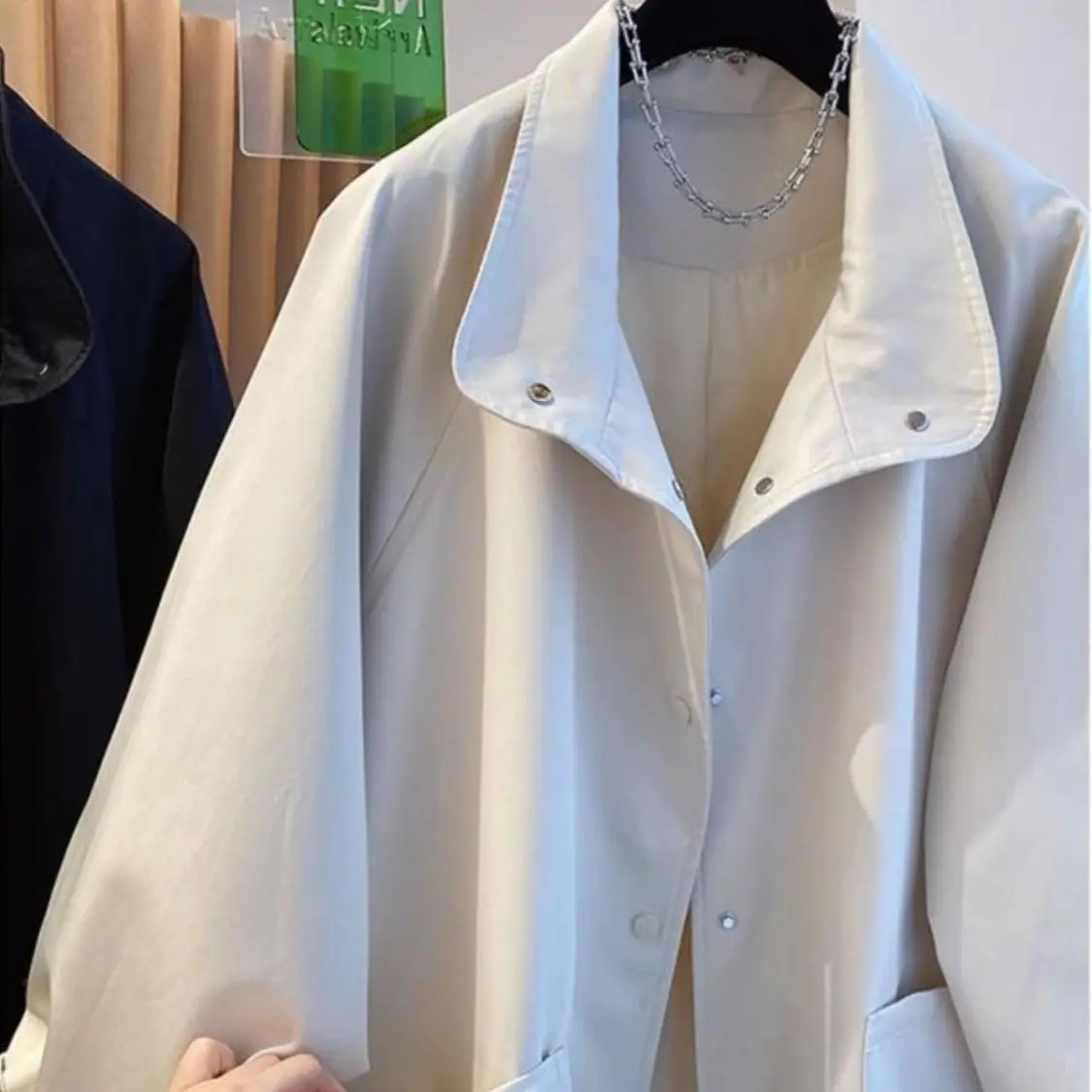 Premium stand-up collar medium and long trench coat light and thin coat spring and autumn new loose high-end British coat