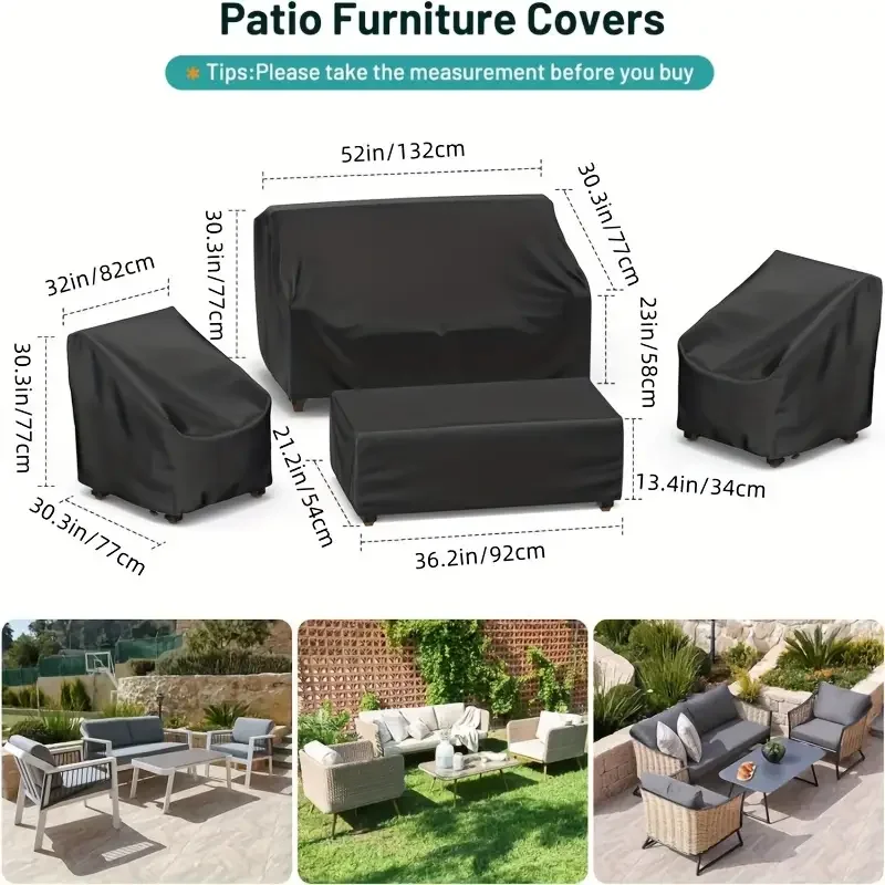 4pcs/Set Patio Furniture Covers, Heavy Duty Waterproof Outdoor Furniture Covers, Rattan Outdoor Furniture Windproof