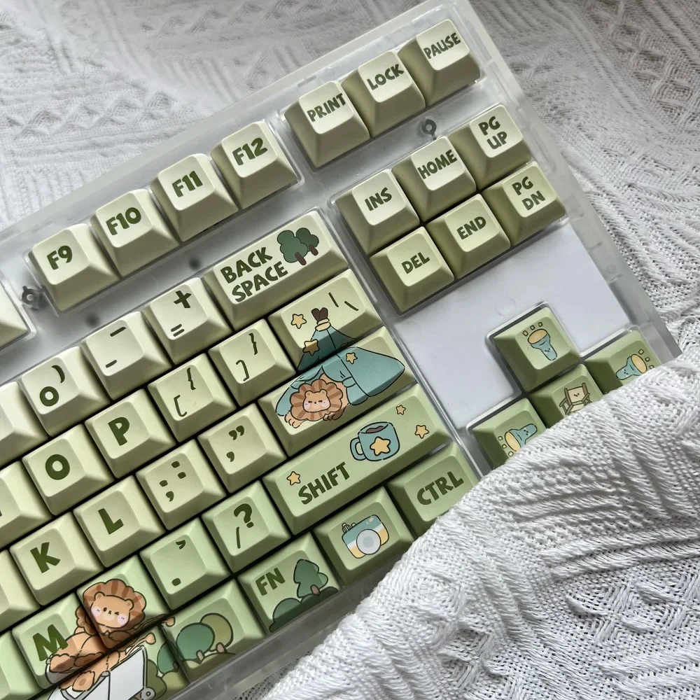 143Keys Keycaps Little Lion'S Escape Kcamda Height Keycap Complete Set Pbt Sublimation Keycaps Green Small Fresh Spring Keycaps