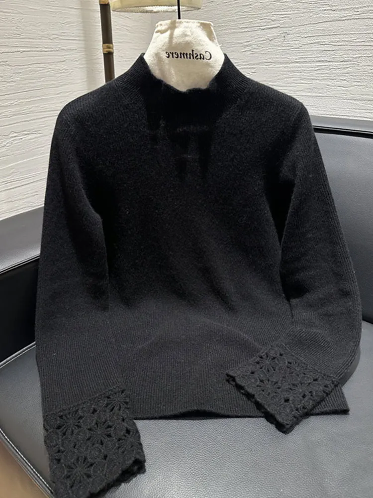 

New Faion Color f High Collar Long Sve Hoodie Casual Comfortable Knitted Top Korean Sle Commute Regular Fit