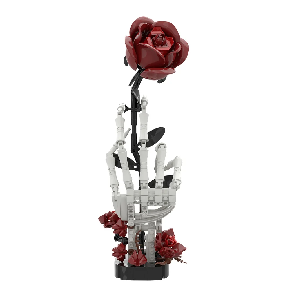 Gothic Skeleton Hand with Rose Building Block Forever Flower Macabre Valentines Dark Romance Art Aesthetic Desk Decor Adult Gift view 3
