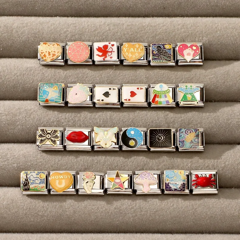 Y2K Star Cow Dog Cat Paw Wings Cake Flowers Italian Charm Links Fit 9MM Stainless Steel Bracelet Women Men DIY Making Gift - view 3