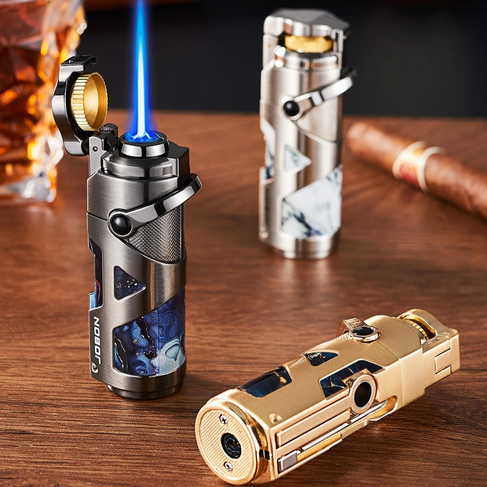 

JOBON 3-in-1 Cigar Lighter with Punch and Needle，inflatable Butane Gas Lighters Smoking Cigar Rigger Adjustable Flame Alloy Body
