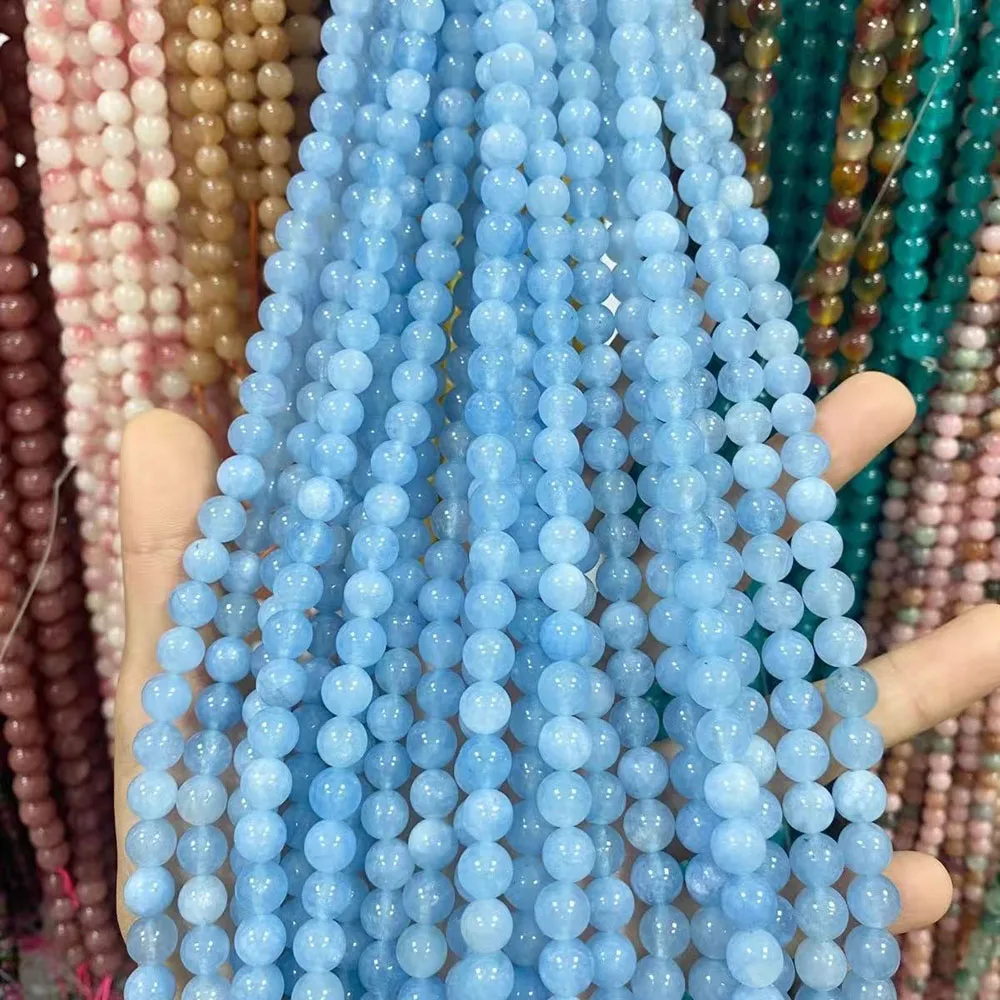 

Natural Stone Aquamarine Beads 4 6 8 10mm Round Loose Spacer Crystal Gemstone Bead for Jewelry Making DIY Bracelet Necklace