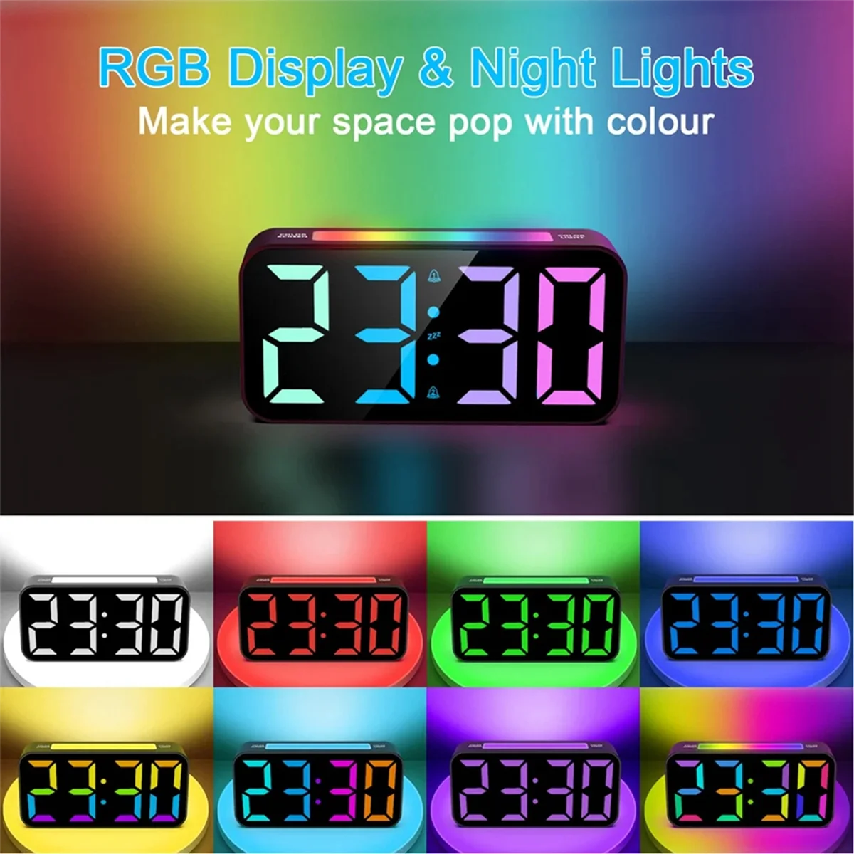 

NEW Powerful VibrationS RGB Digital Alarm Clock with Mood Light