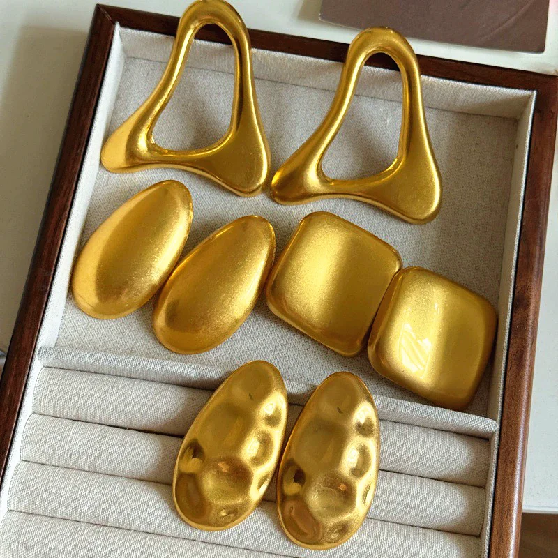 Exaggerated Metal Geometric Irregular Earrings For Women European And American Personality Party Jewelry Fashion Accessory
