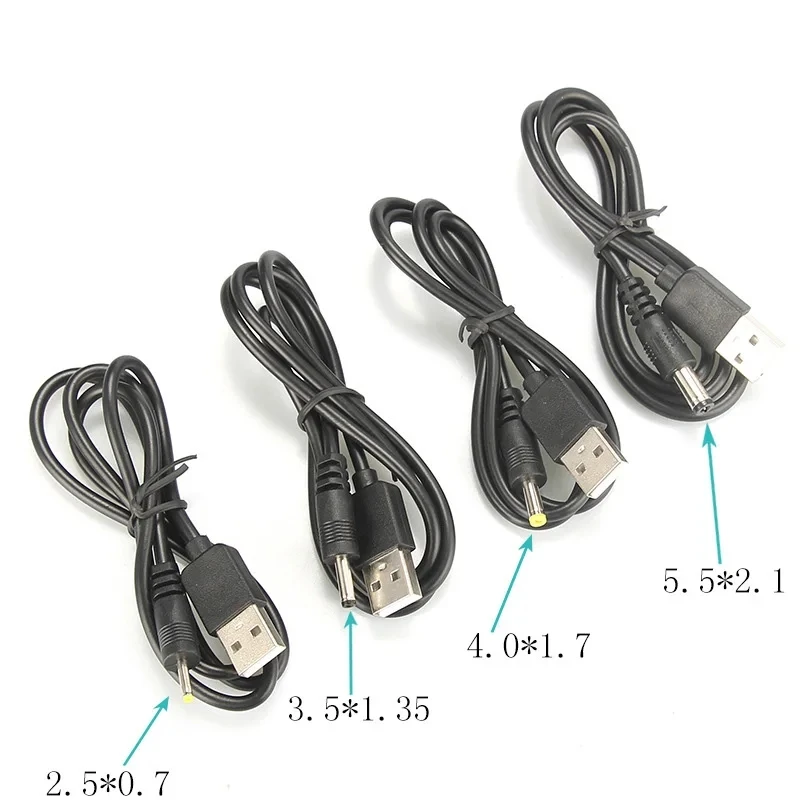 Şarj Usb DC Usb şarj kablosu USB DC kablosu 5V 5521 5525 35135 1m siyah şarj kablosu 5.5mm 2.5mm 2.1mm 3.5mm