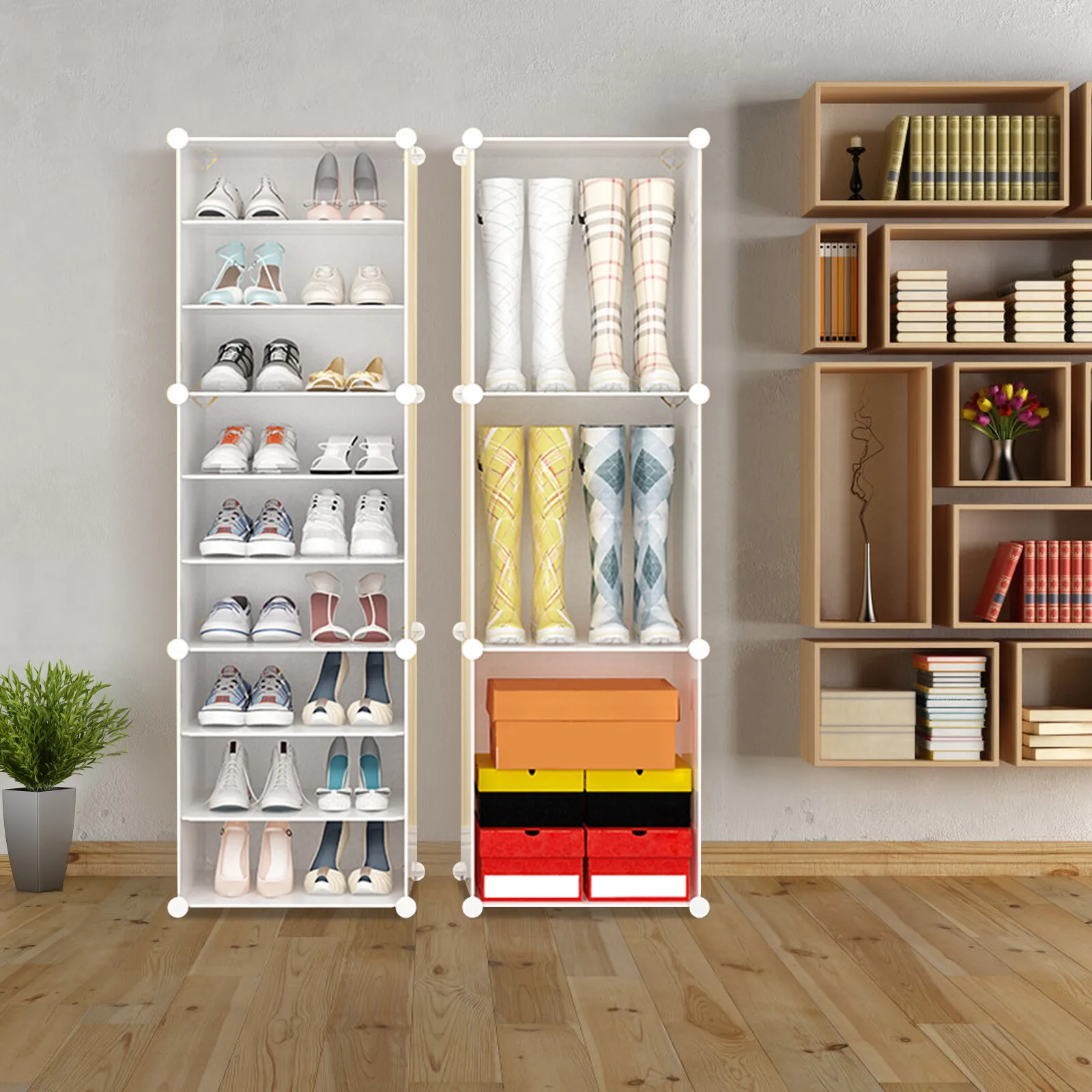 16Pcs Shoe Tower Rack Case Sneaker Shelf Cube Closet Organizer Cabinet Box