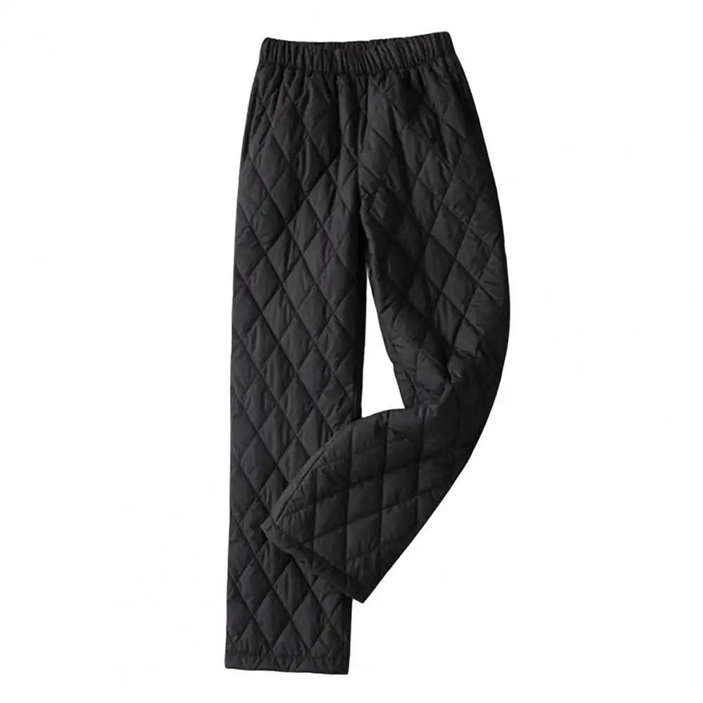 Pantaloni in tinta unita pantaloni in cotone trapuntato a rombo accogliente per l'autunno inverno con tasche a gamba larga pantaloni caldi in tinta unita per le donne