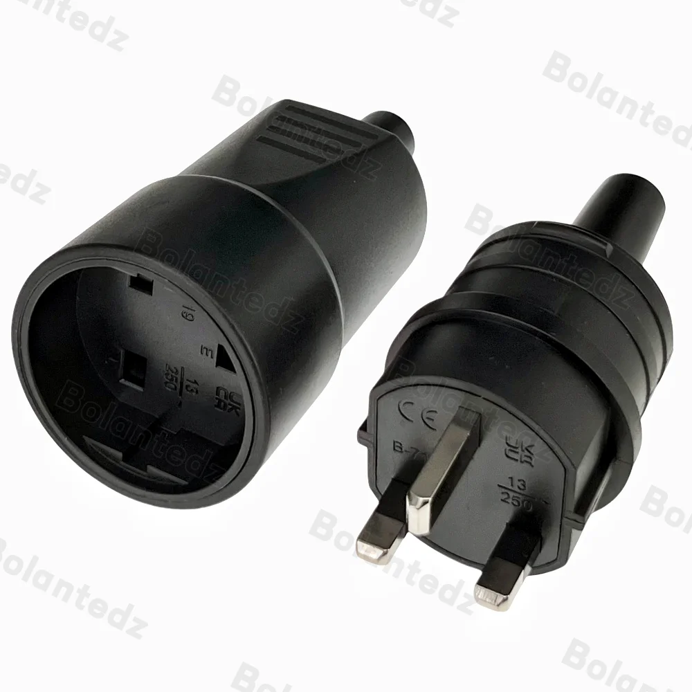 Bolantedz 250V13A IP44 Waterproof Male Female Assembly Receptacle Connector UK Power Cord Wired Cable British Type G Plug Socket