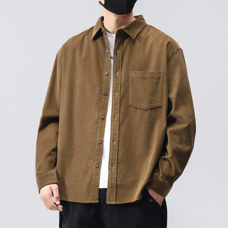 

Autumn Men's Pure Cotton Casual Corduroy Long Sleeve Loose Vintage Cargo Shirt Coat Cityboy Shirts Blouses