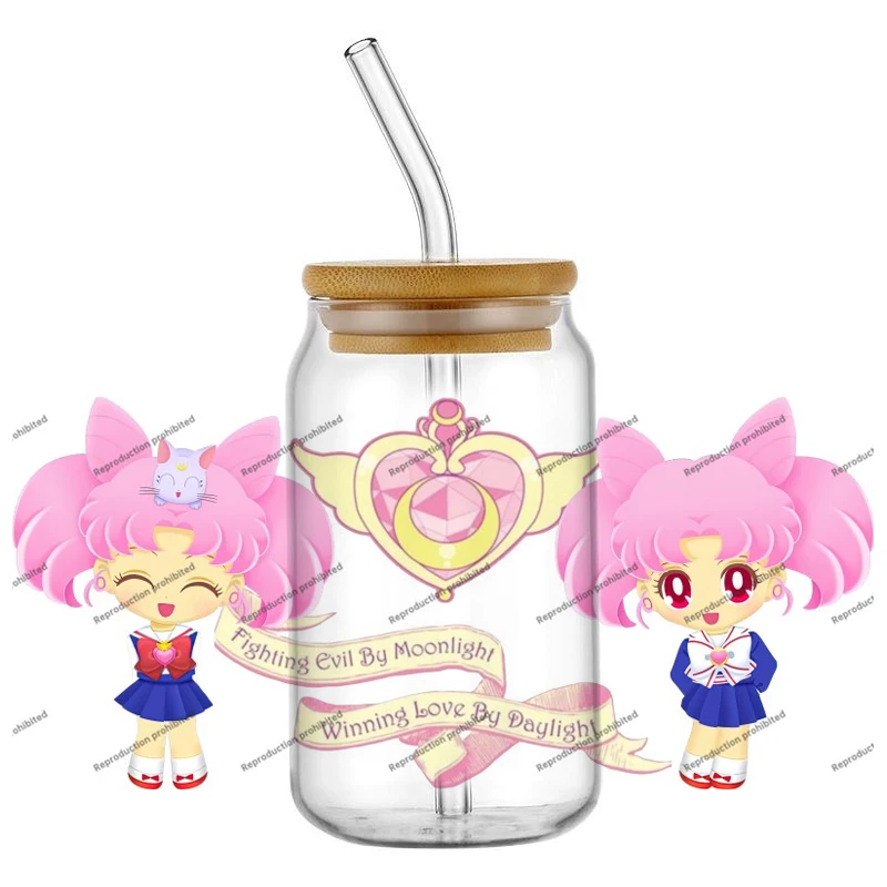 Hotsale Sailor Moon Popular Anime 16oz UV DTF 3D Transfer Cartoon Sticker Wrap Decals For Glass Can Cup Craft DIY Creative