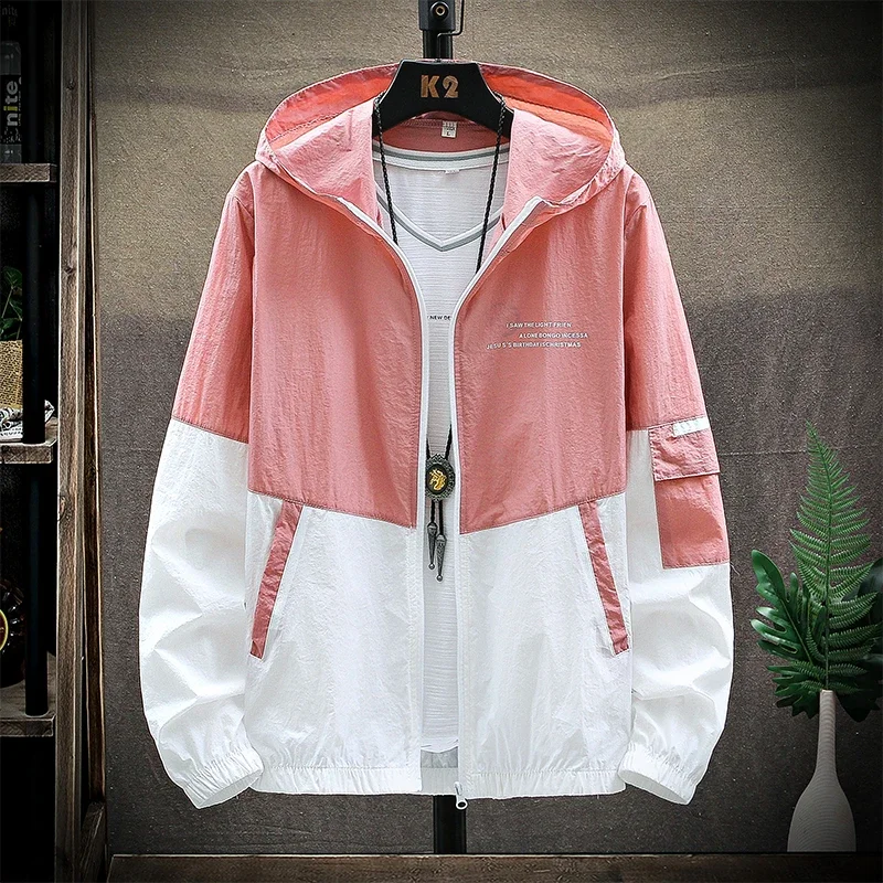 Skin Coats Men Ultra Light UV Sun Protection Big Size Hooded Windbreaker Jacket Men's Striped Casual Outwear Motorcycle Jackets view 5