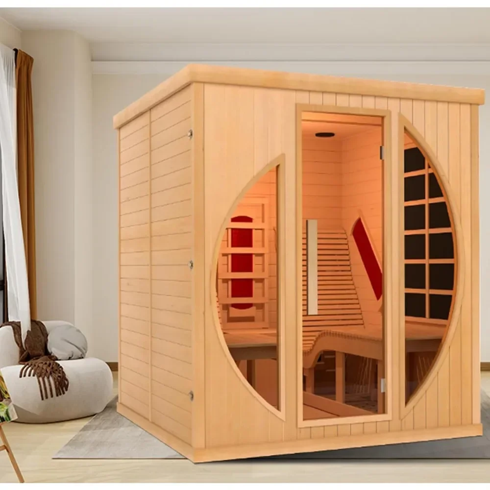 Sauna Far Infrared 2 Person Wooden Sauna Room with Recliner, Canadian Hemlock Luxury Indoor Sauna with 10 Heaters, Oxygen Bar