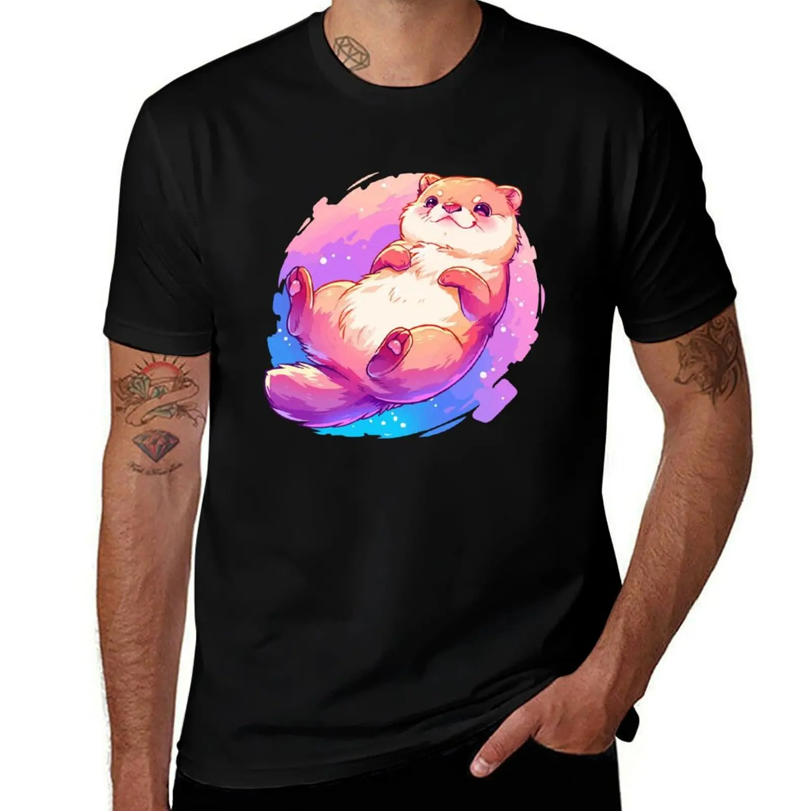 Happy otter with vivid colors T-Shirt man t shirts cotton T-Shirt
