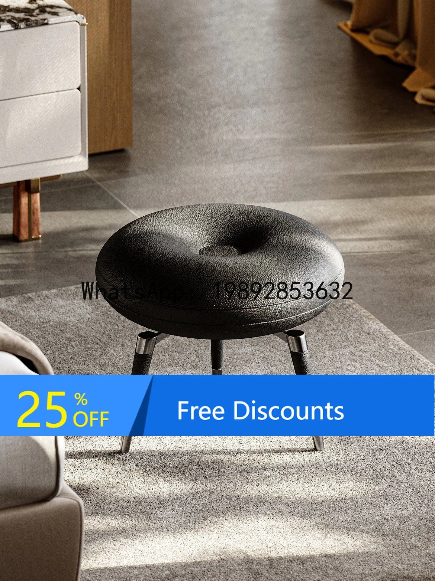 

YFY Stool Modern Minimalist Home Designer Full Genuine Leather Vanity Stool Entryway Shoe Changing Stool