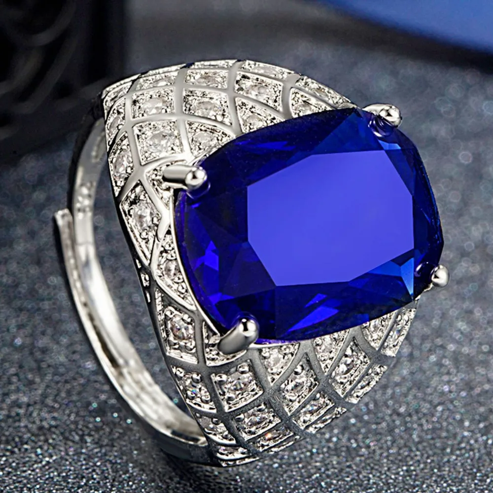

Luxury Sparkling Blue Sapphire Topaz Gemstones Rings for Men 18k White Gold Filled Sterling Silver 925 Vintage Finger Bands Cool