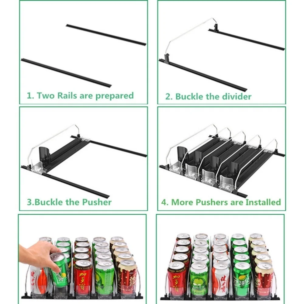 Shelf Automatic Replenishment Pusher Refill Pushing Sliding System For Commodity Canned Drinks Display Arranged In Retail