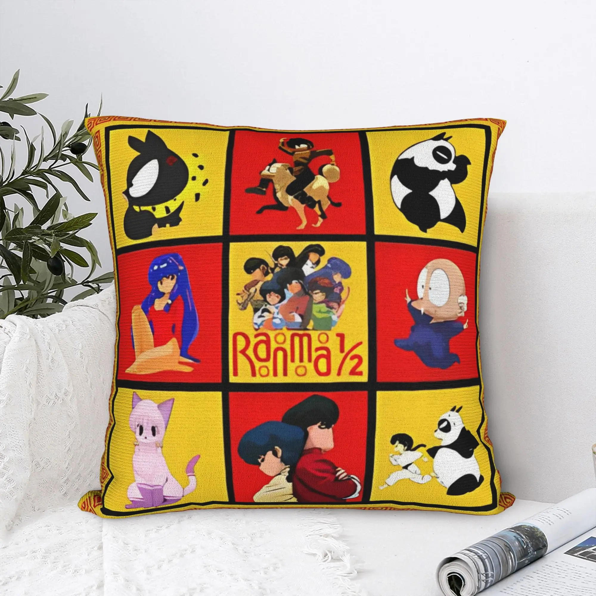 Ranma 1/2  Pillowcase Cushion Cover Decoration Cartoon Anime Manga Kawaii Throw Pillow Case Cover Bedroom Square 45X45cm