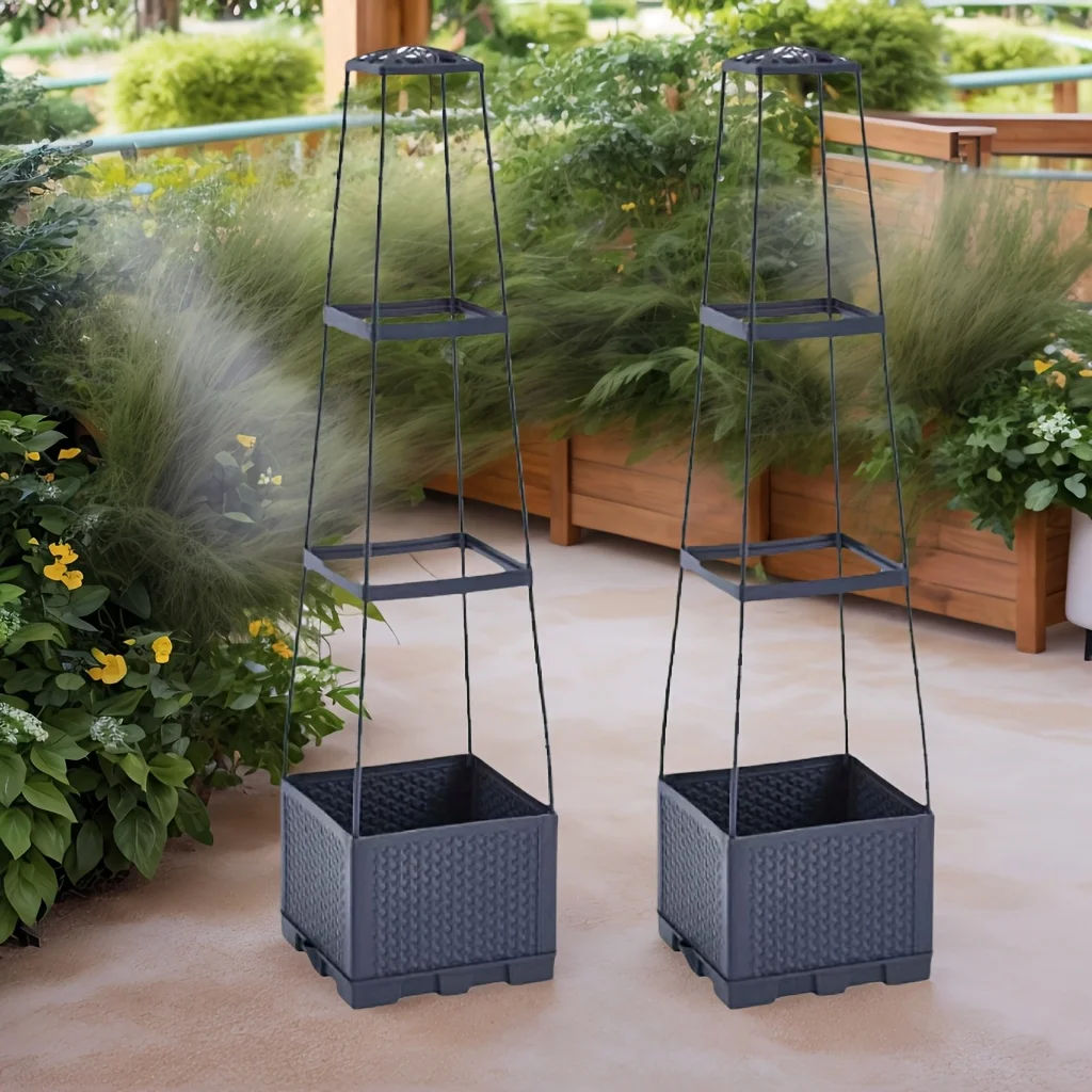 Tomatenkooi met automatische bewatering, plantenbak en roosterrek voor klimplanten, geschikt voor binnenplaatsen