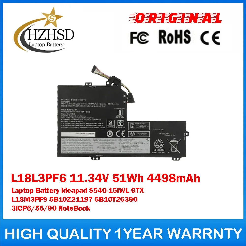 L18L3PF6 11.34V 51Wh 4498mAh Genuine Original Laptop Battery For Lenovo Ideapad S540-15IWL GTX L18M3PF9 5B10Z21197 5B10T26390