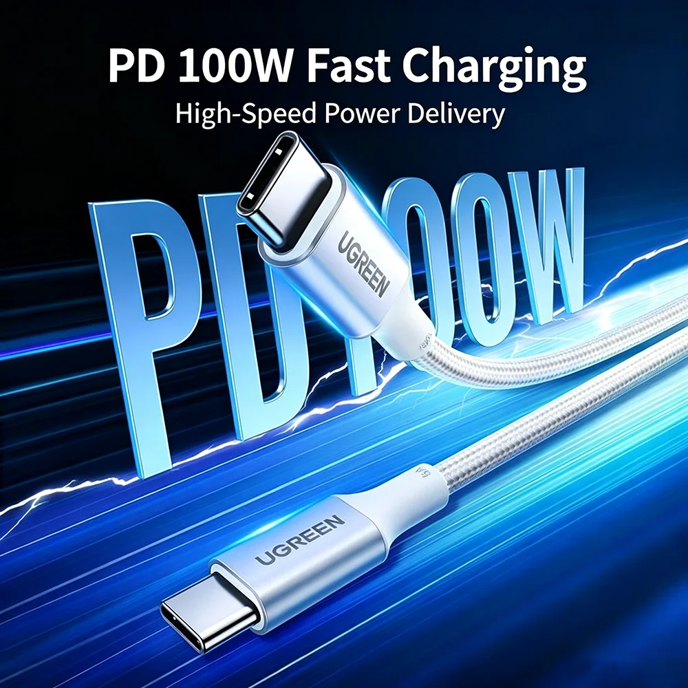 UGREEN Type-C to Type-C Fast Charge Wire 100W PD Quick Charger Cable Compatible with Phone Tablet Notebook Car Charging