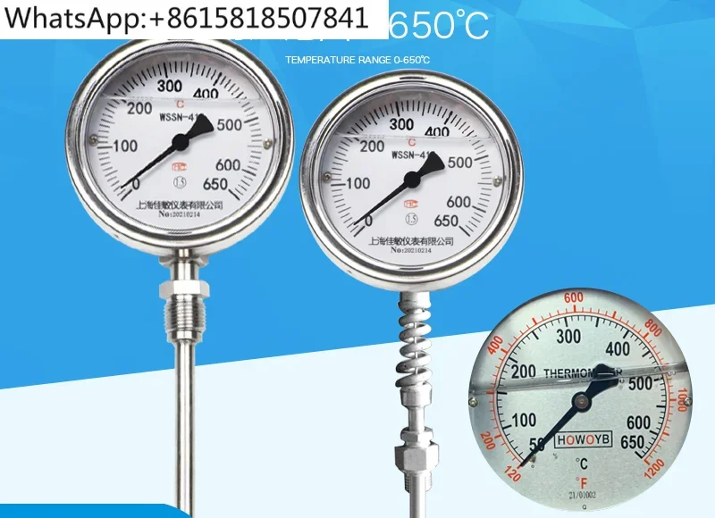 

Main engine exhaust thermometer 650 degrees 304 shock-resistant bimetal thermometer Oil-filled dial thermometer