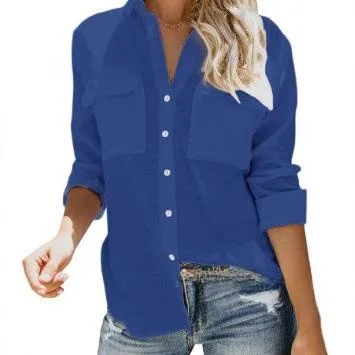 Damen Long Sve irt mit Ket Commute Sle Polyesterfaser Non-Sinking Regular Sve Pure Color Splicing Proc