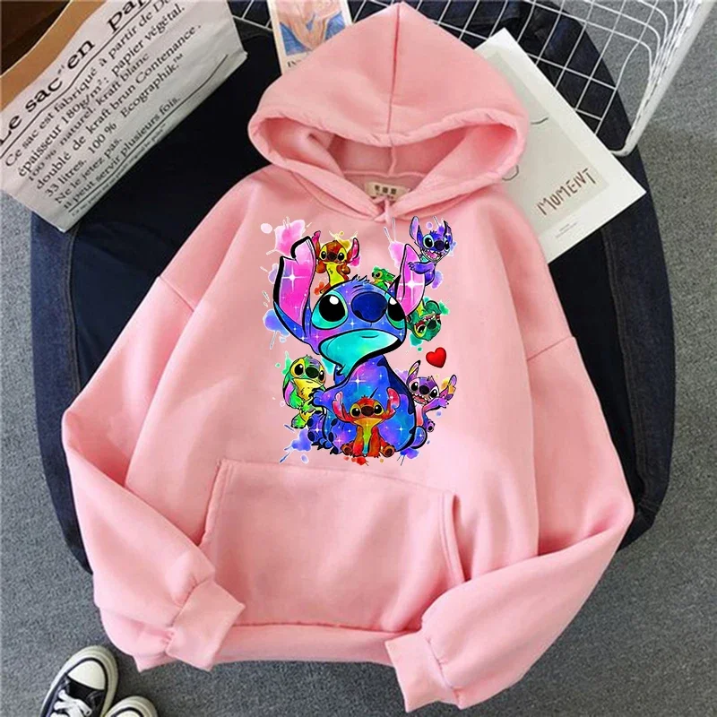 HIP HOP Cartoon Winter Disney Stitch Hoodies Women Harajuku Cute Anime Sweatshirt Manga Streetwear Hoody Female Unisex