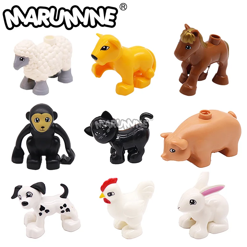 MARUMINE-Modelo de Blocos de Construção Animal para Crianças, Farm Set, Cavalo, Gato, Cão, Frango, Coelho, Acessórios Zoo, Brinquedos Educativos DIY, 9Pcs