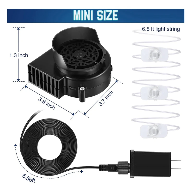 Replacement Fan Blower, 12V 0.8A Mini Air Blower With 3 LED Light String For Inflatables Indoor Outdoor US Plug