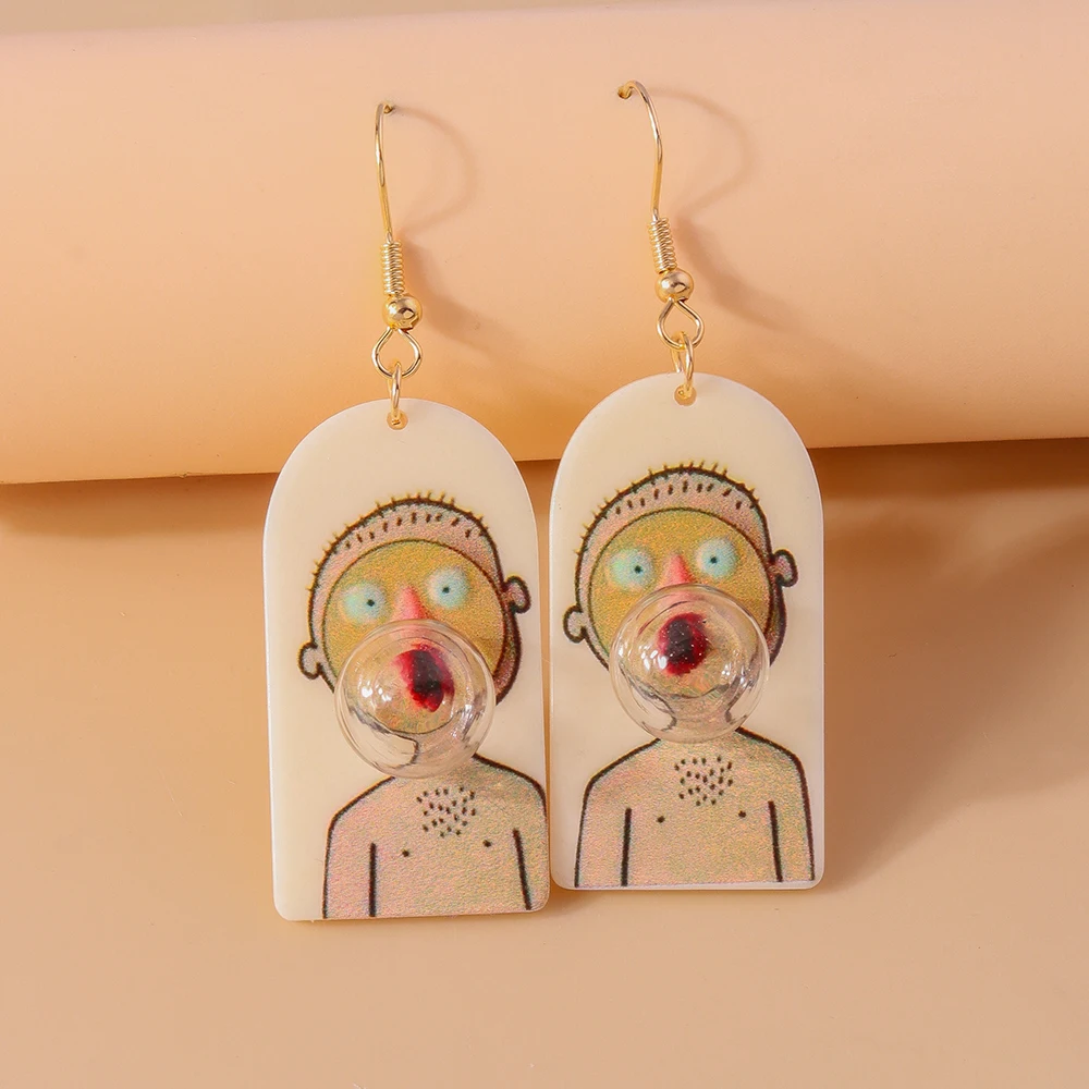 Creative Funny Blowing Bubbles Girl Drop Earrings for Women Girls Cartoon Character Earrings Party Holiday Jewelry