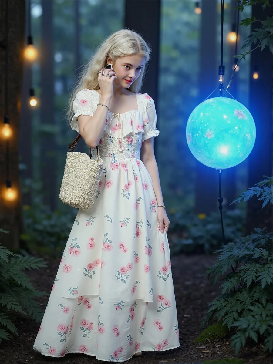 ชุดเดรสผู้หญิงสำหรับงานปาร์ตี้ ดีไซน์หรูหรา คอเหลี่ยม แต่งลูกไม้ จับจีบระบาย จับจีบมือ แต่งระบาย จับจีบสม็อค หลายชั้น