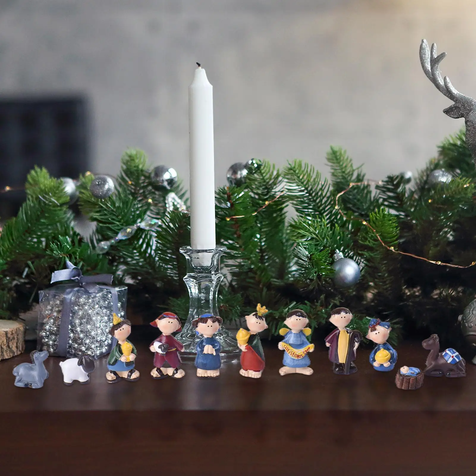 Nativity Sets Figures Resin Nativity Scene Set Indoor Decoration 11 Pieces Mini Decor Figurines Toys Christian Family Tabletop