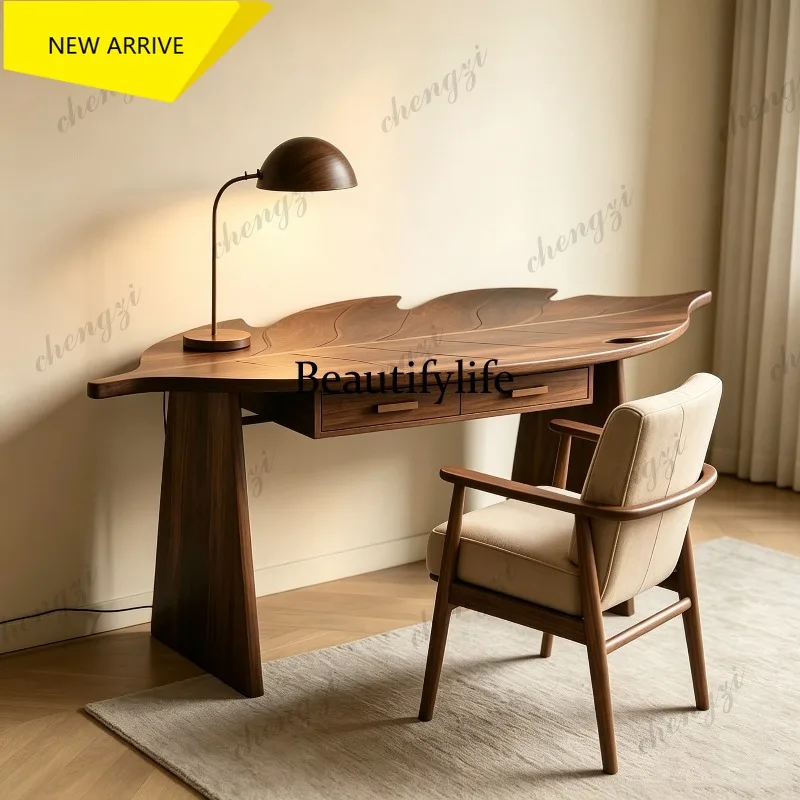 D178 New Chinese style solid wood leaf desk North American ash wood special-shaped art desk modern
