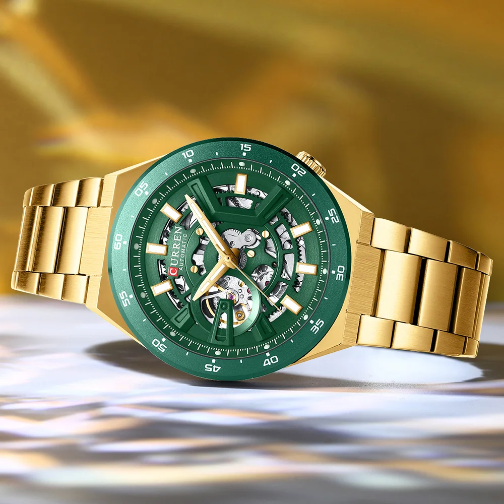 CURREN Brand Men's Fashion Sport Automatic Round Hollow Rotating Mechanical Stainless Steel Glow in the Dark Men Watch view 6