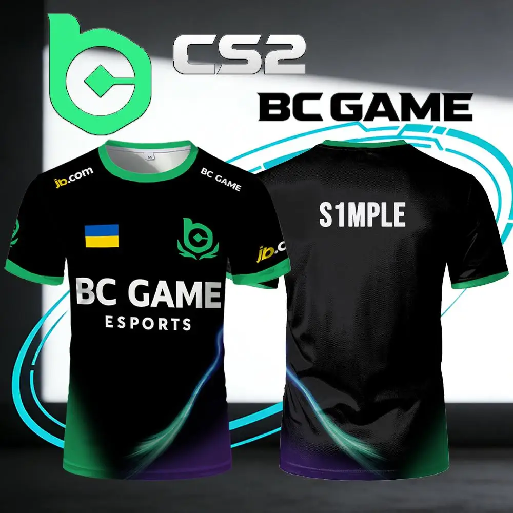 New CS2 BC.Game Esports Jersey S1mple Pro League Player Training Uniform Unisex Customizable ID Breathable E-sports Fan T-shirt
