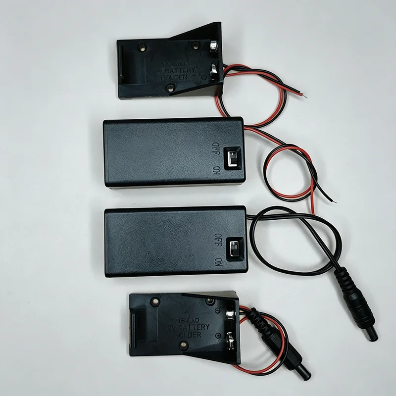 9V Battery Holder Case with ON/OFF Switch & DC 5.5x2.1mm Plug, Covered/Uncovered Types for DIY Electronics Projects