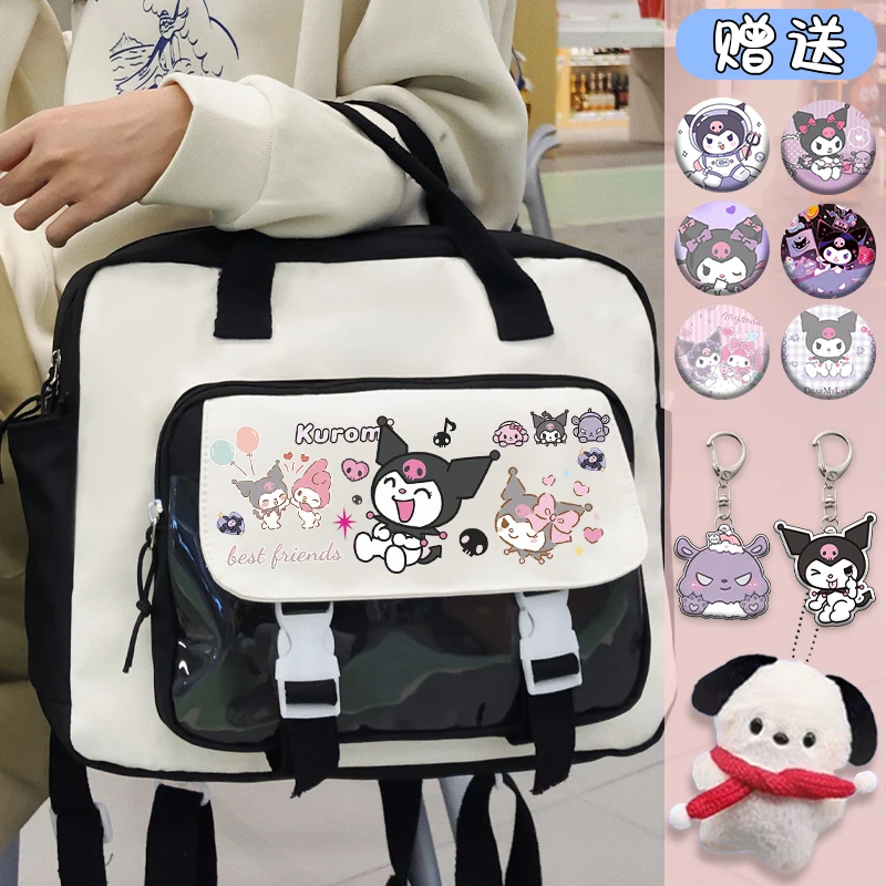 

Lolita 3Ways Kuromi Anime Pain Messenger Computer Backpack Shoulder Bag Handbag Cartoon Zipper Crossbody Bag