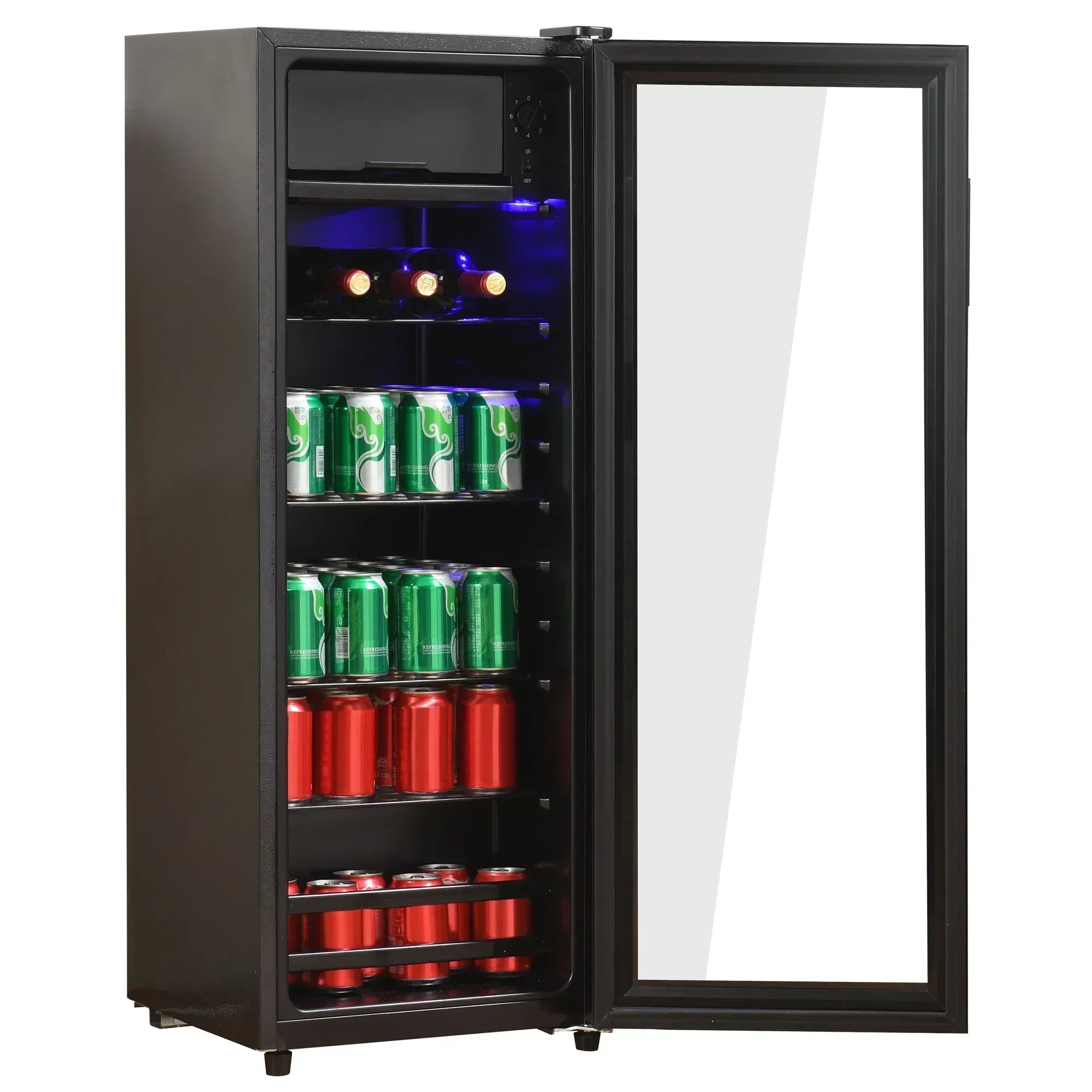 Glass Door Beverage Display Cooler, Small Freestanding Bar Refrigerator for Living Room Tea Drink Fresh Storage