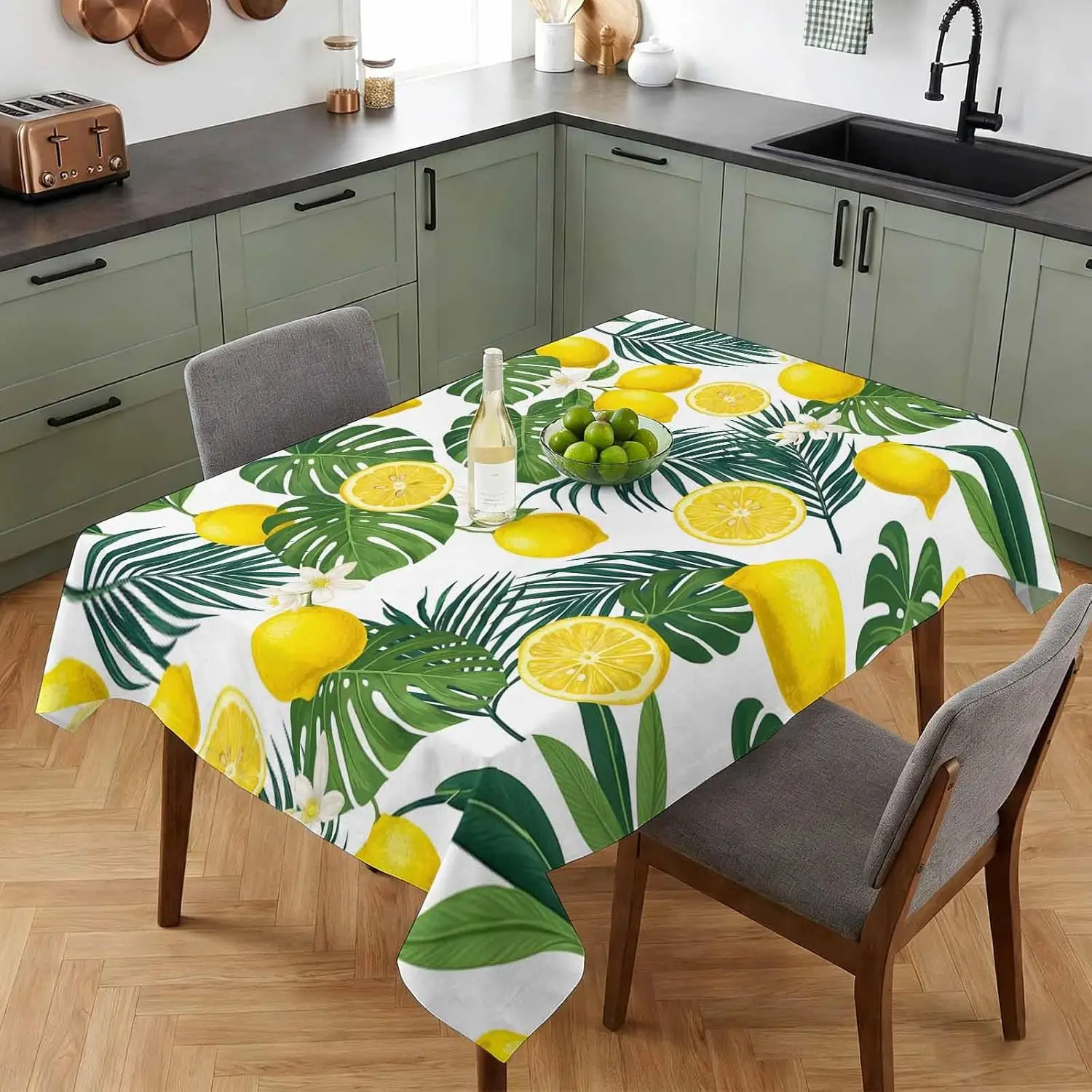 Summer Lemon Green Monstera Rectangle Table Cloth for Table Decor Home Dinner Reusable Tablecloth for Dining Room Decor