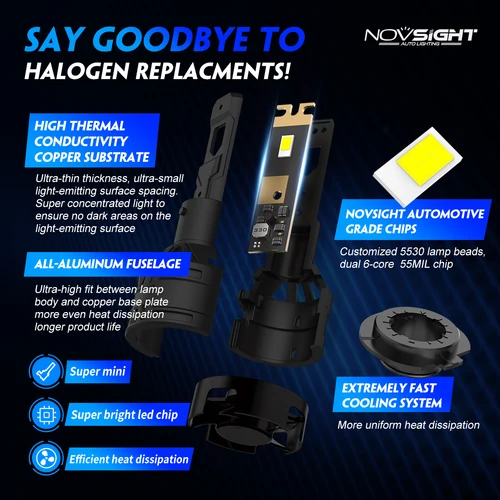 Imagen 2 del producto NOVSIGHT-bombillas Led para faros delanteros de coche, bombillas de 60W, 13000LM, 9005 K, Plug and Play, H7, H4, H11, H8, H9, 9006, HB3, 6500, HB4, H1, H3