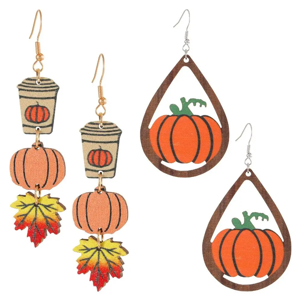 Halloween Jewelry Wooden Fall Earrings for Women Pumpkin Leaf Fall Jewelry Beverage Handmade Maple Leaf Earrings Women