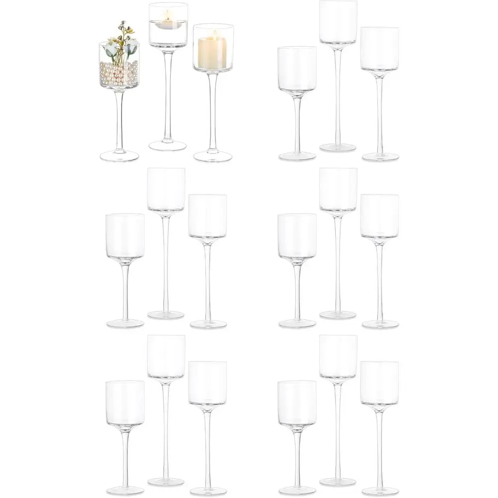 

Glass Candle Holder or Table Centerpiece - Tall Tea Lights Candle Holder, Elegant Clear Long Stem Candle Holders or Pillar Candl